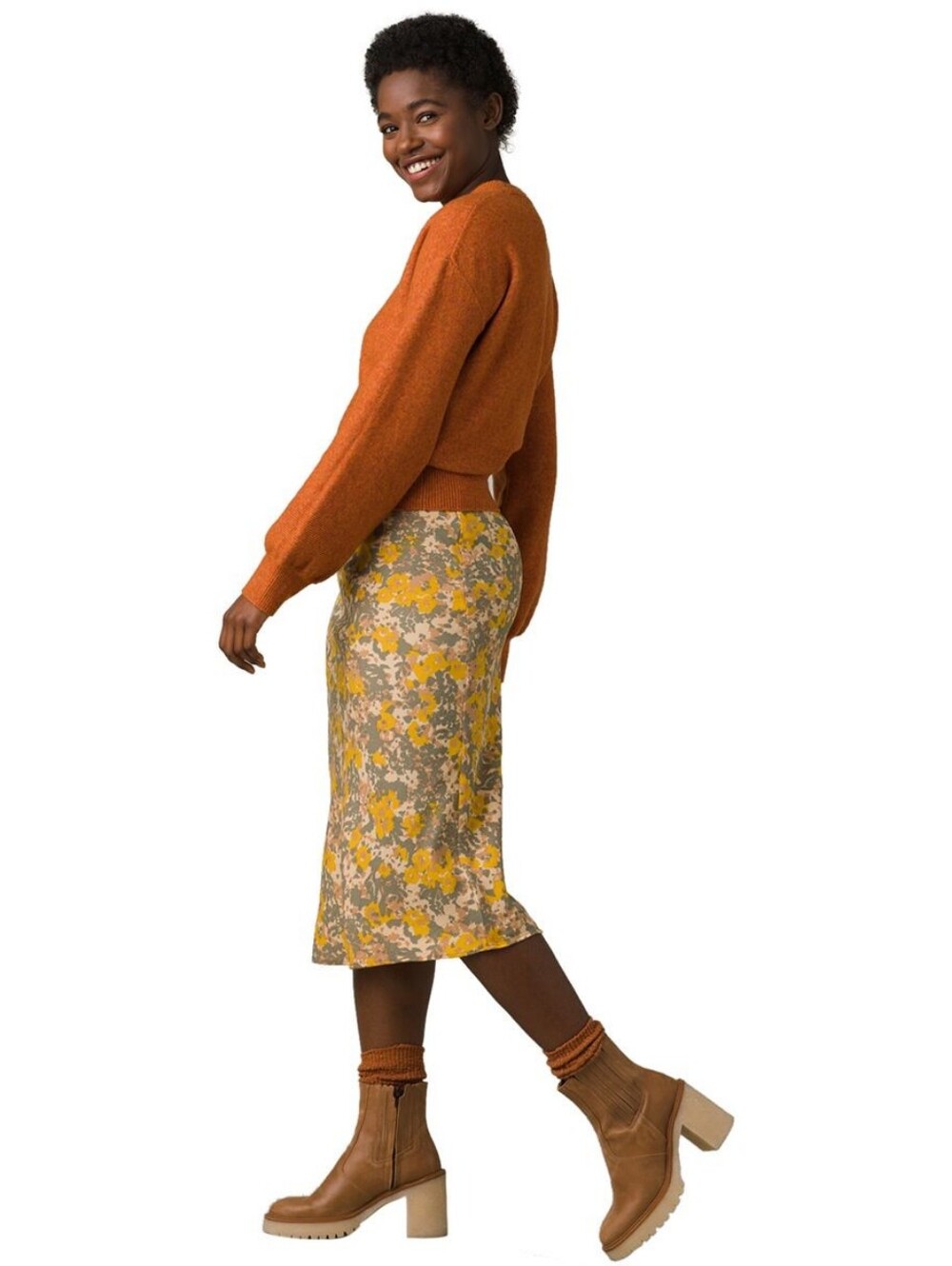 Prana Yellow Floral A-Line Skirt Size L